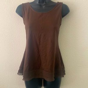 Coldwater Creek Top Size M 10/12 Brown Sleeveless Ruffled Hem Cotton/Modal Tank